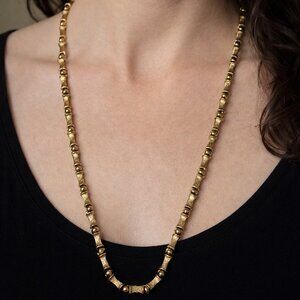 Vintage Signed Monet Textured Bamboo / Barrel-Link Necklace - 30 Inches